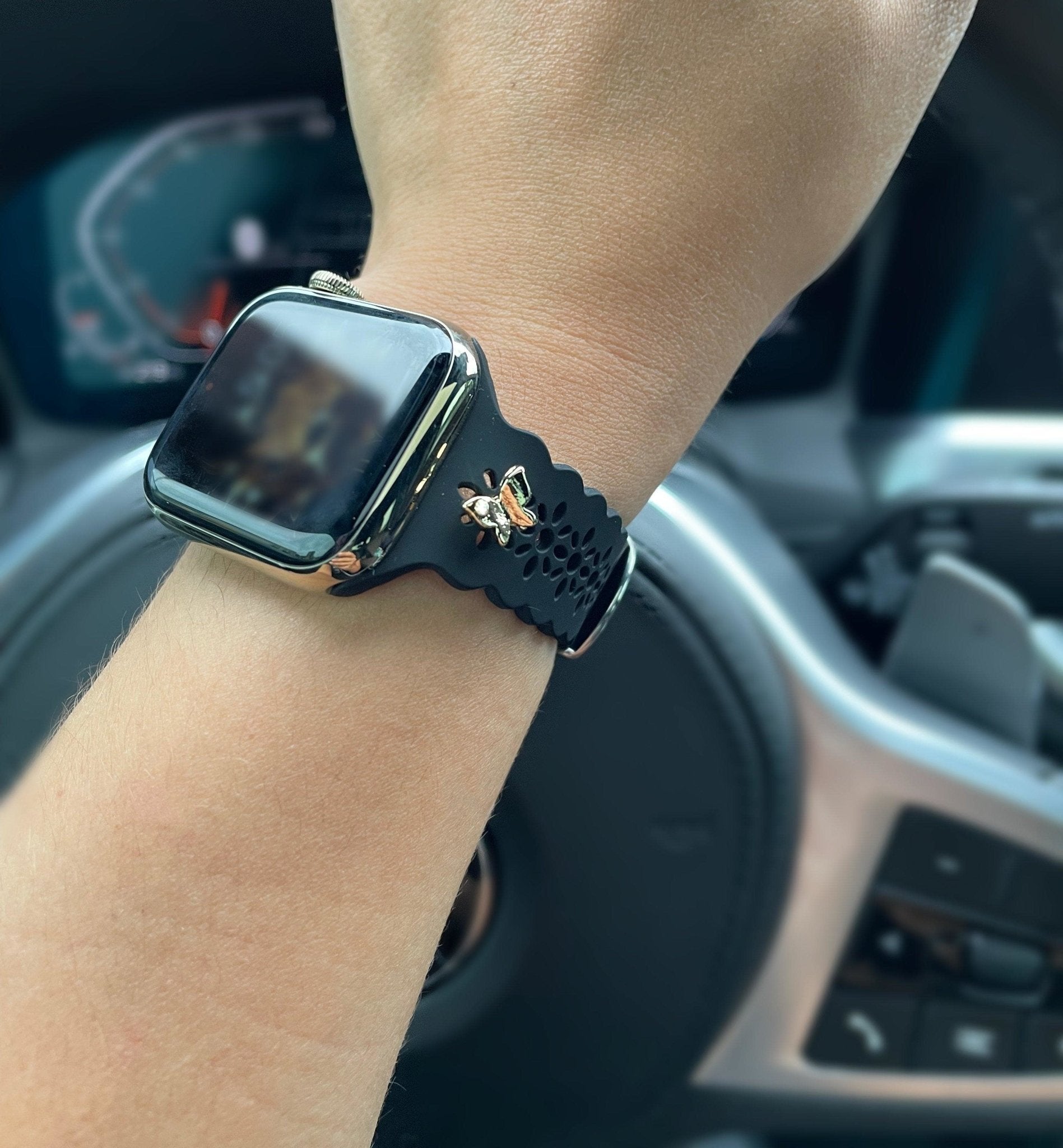 Silicone Laser Cut Apple iWatch Band with Butterfly Stud Charm - Mareevo