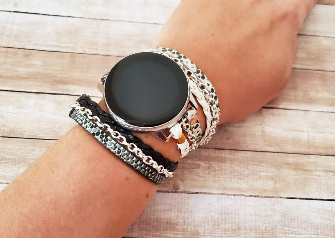 Silver Snake Pattern Boho Hippie Watch Band with Silver Chain for Samsung Watch - Mareevo
