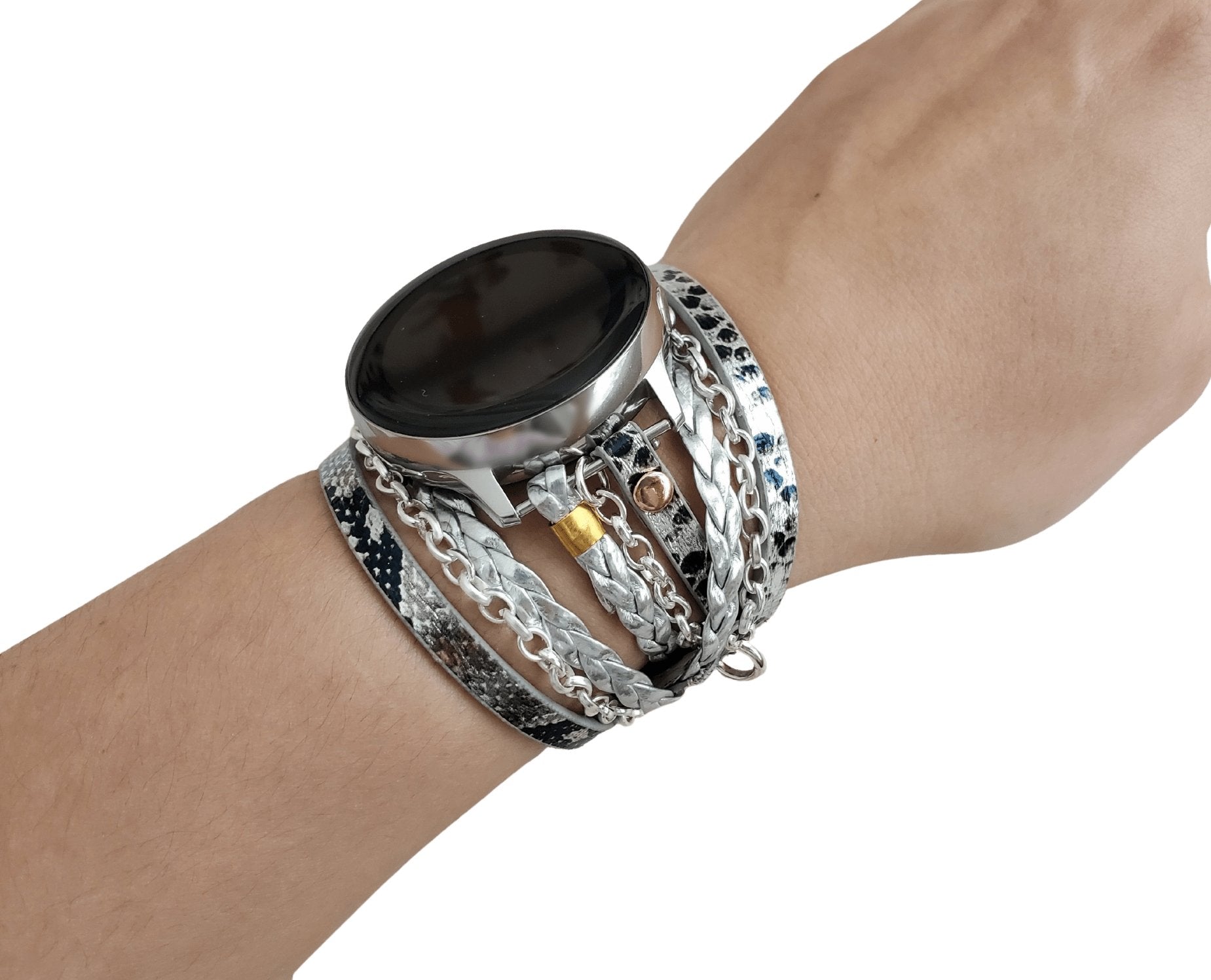Silver Snake Pattern Boho Hippie Watch Band with Silver Chain for Samsung Watch - Mareevo