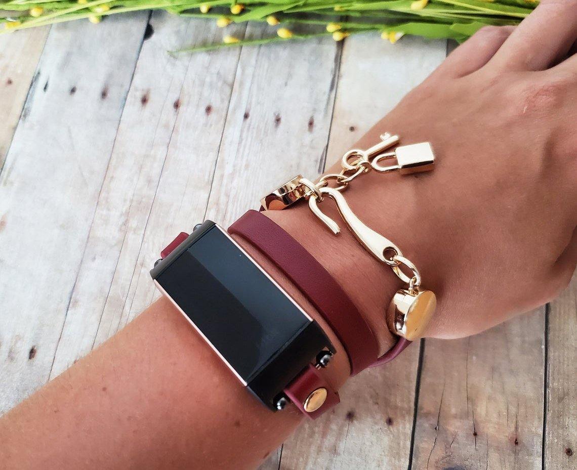 Soft Red Leather Wrap Bracelet Band for Fitbit Charge 3 4 - Mareevo