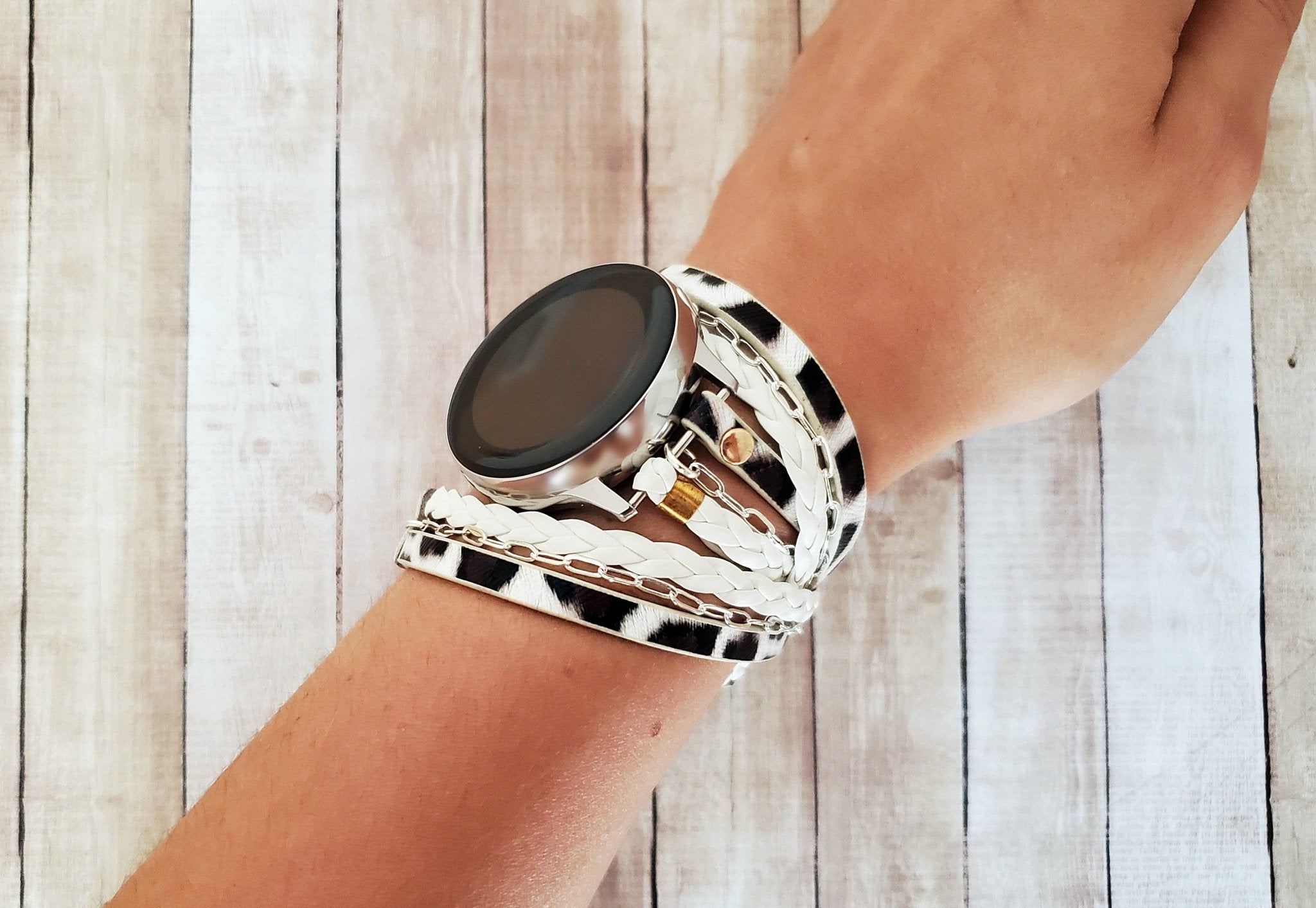 White Leopard Garmin Venu Watch Band Boho Chic Watch Bracelet - Mareevo